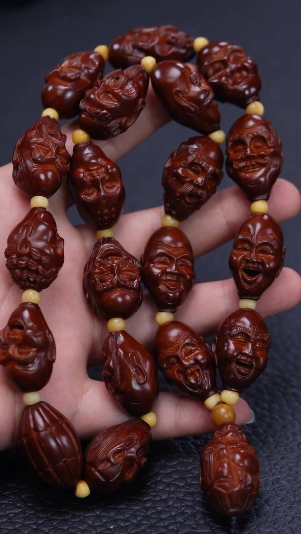 【闪购商品】橄榄核其他回血玉化包浆殷派单面十八罗汉长串