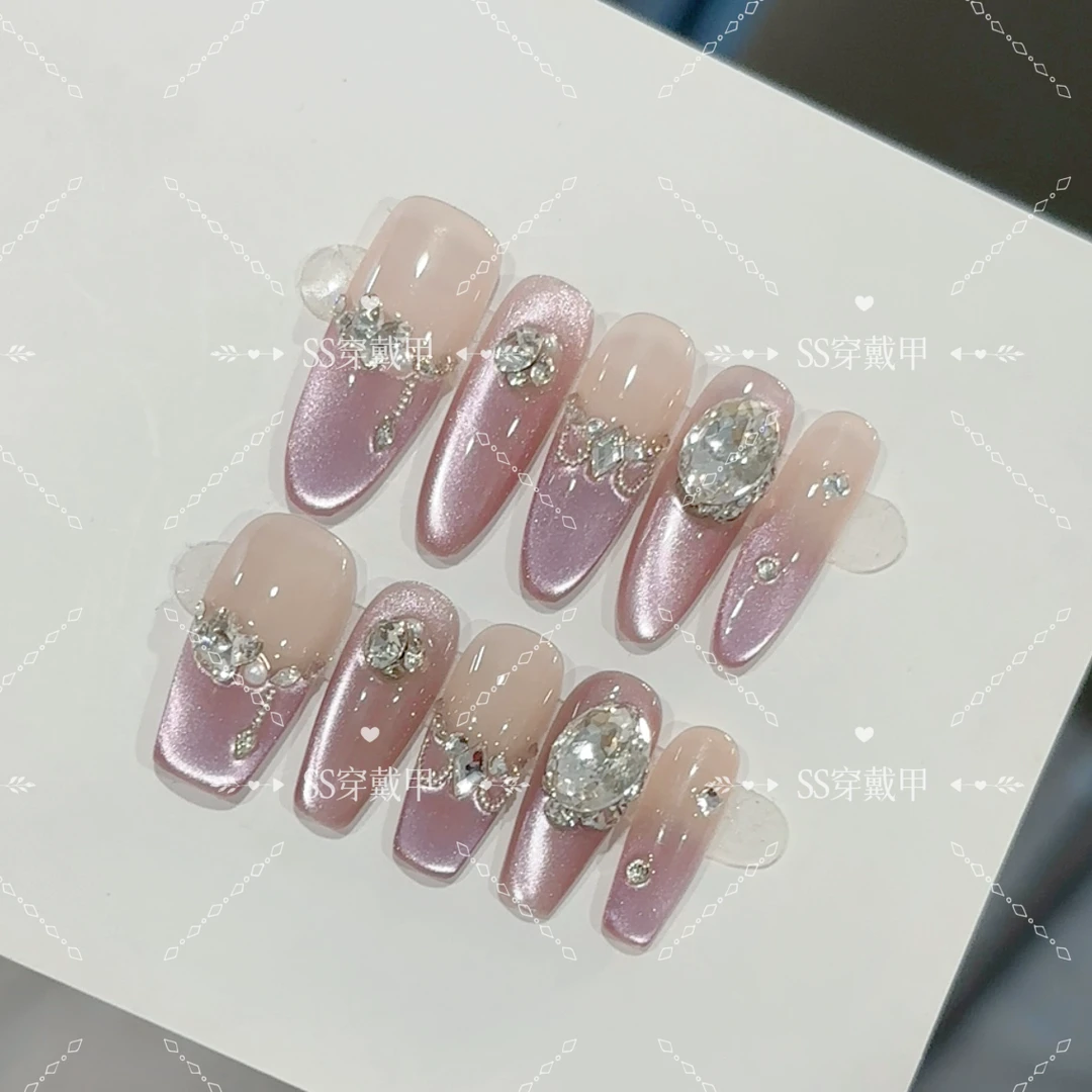 【人间绝绝紫】纯手工穿戴甲光疗甲气质款可拆卸指甲贴10片装
