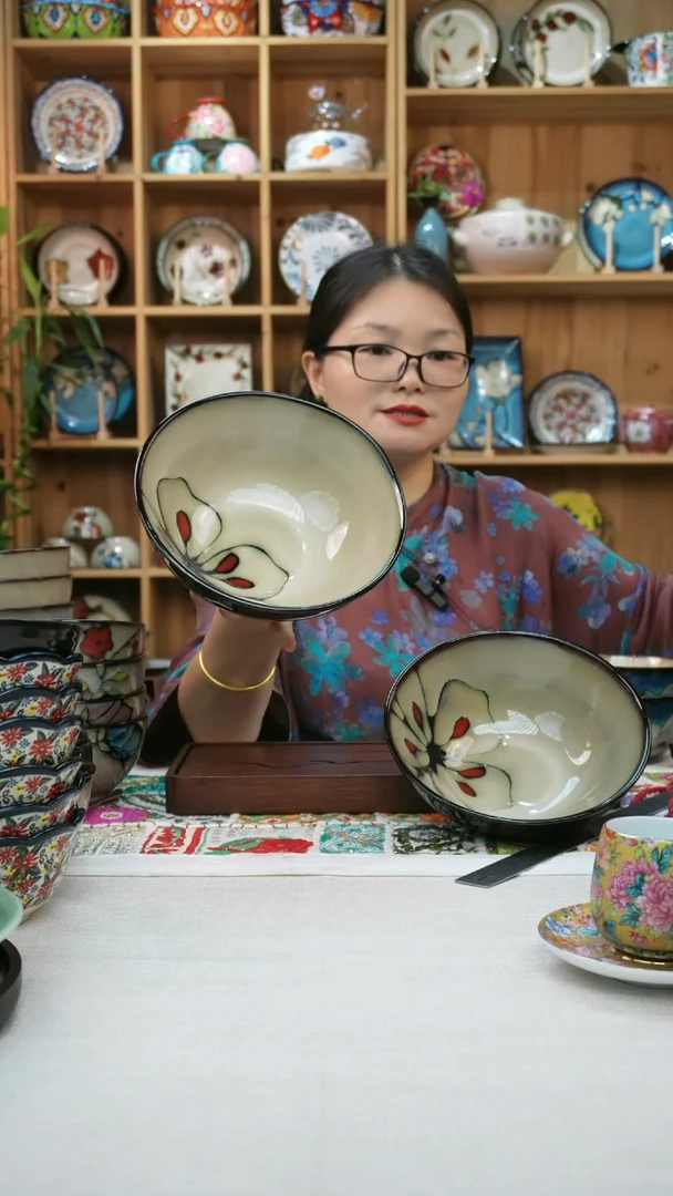 瓷片小可高温陶瓷餐具一组两只大碗