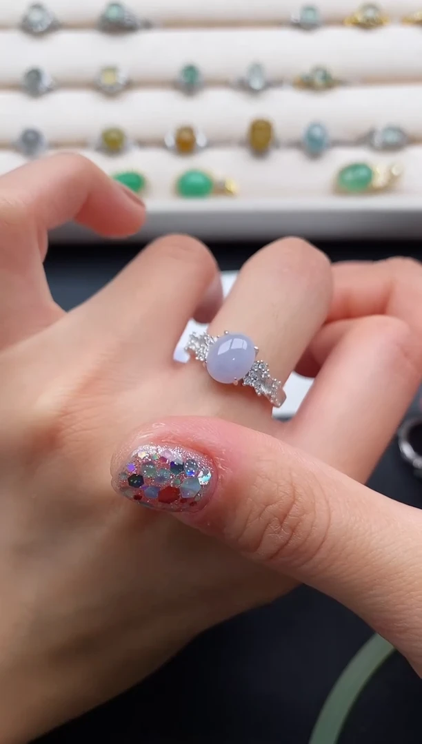 银S925镶嵌戒指翡翠4444444+6