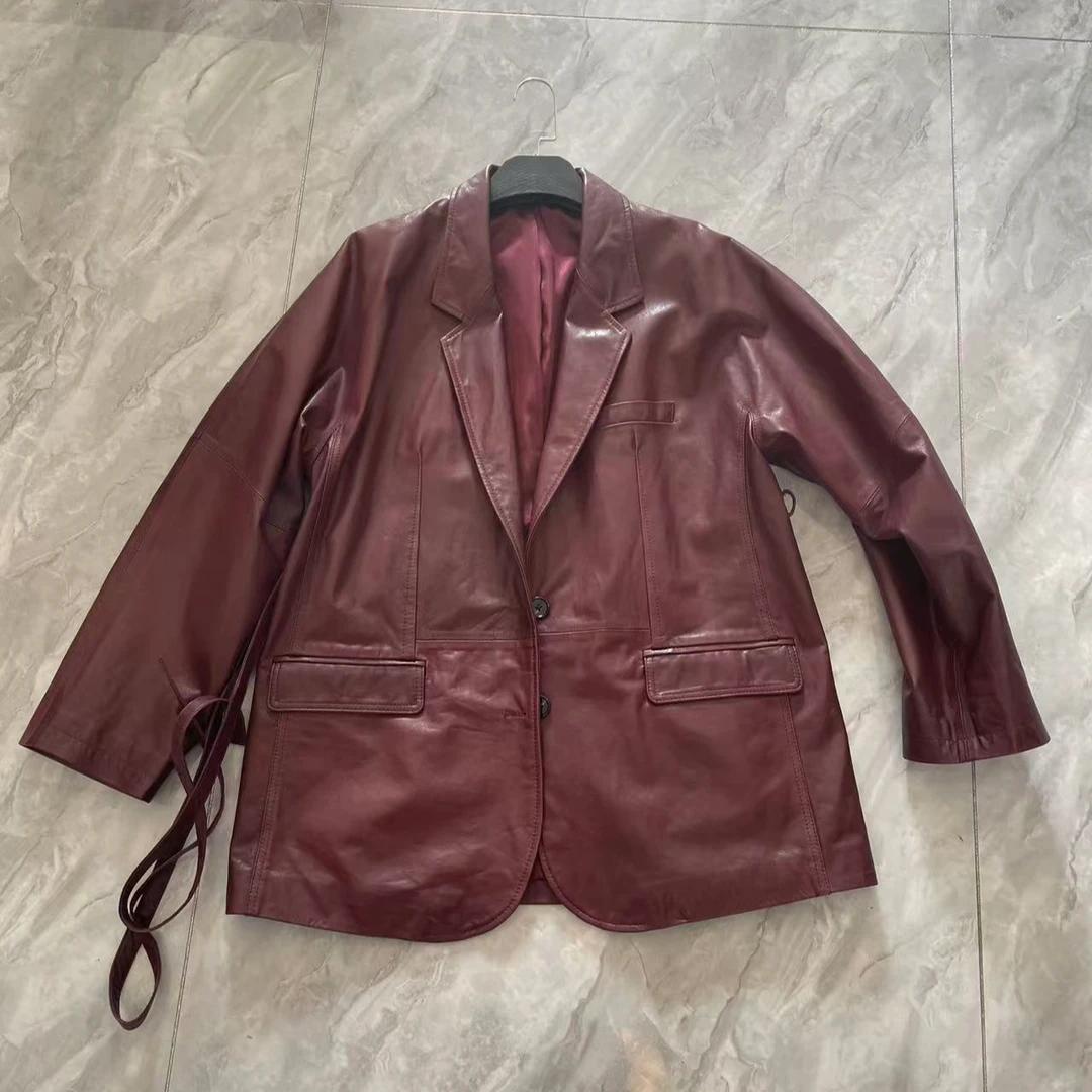2025新款真皮油蜡皮女装西服高级
