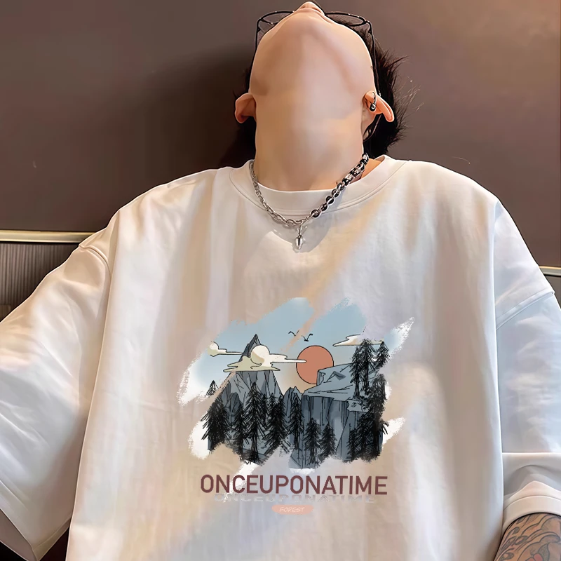 重磅短袖t恤男士2025新款夏季纯棉美式潮牌潮流宽松白色百搭衣服