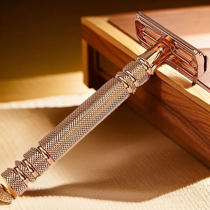 老式双面剃须刀男士手动铝合金刮胡刀架复古高档精品白金双面刀片