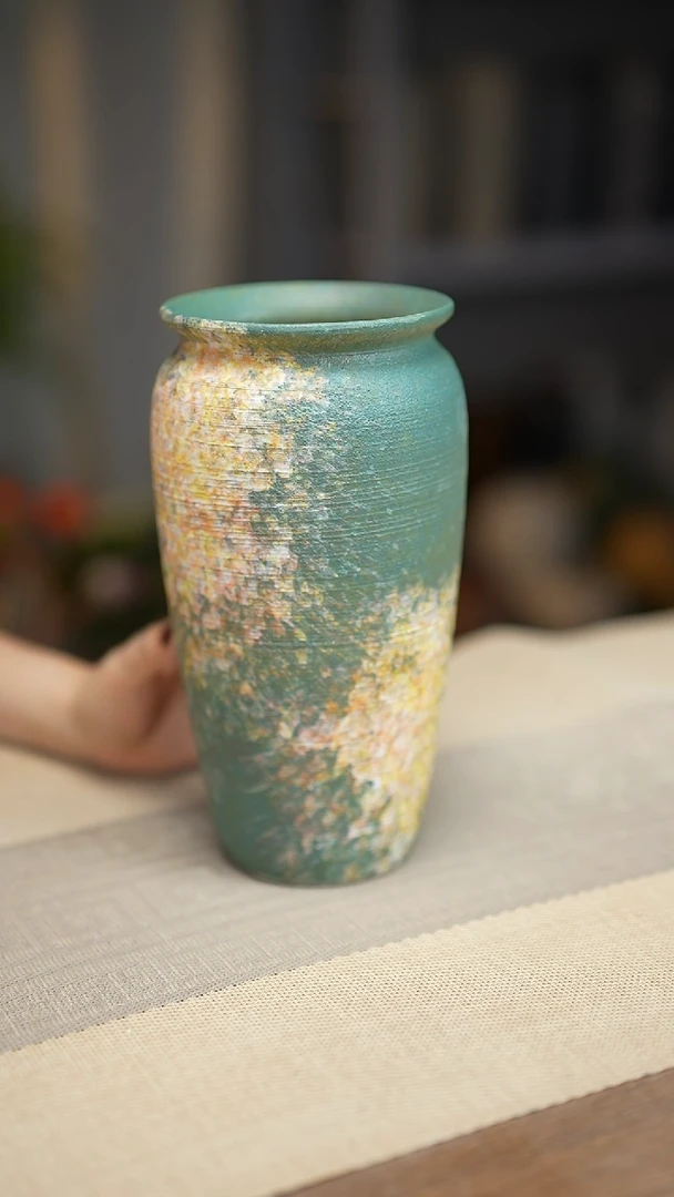 花器涂鸦绿翻口高25