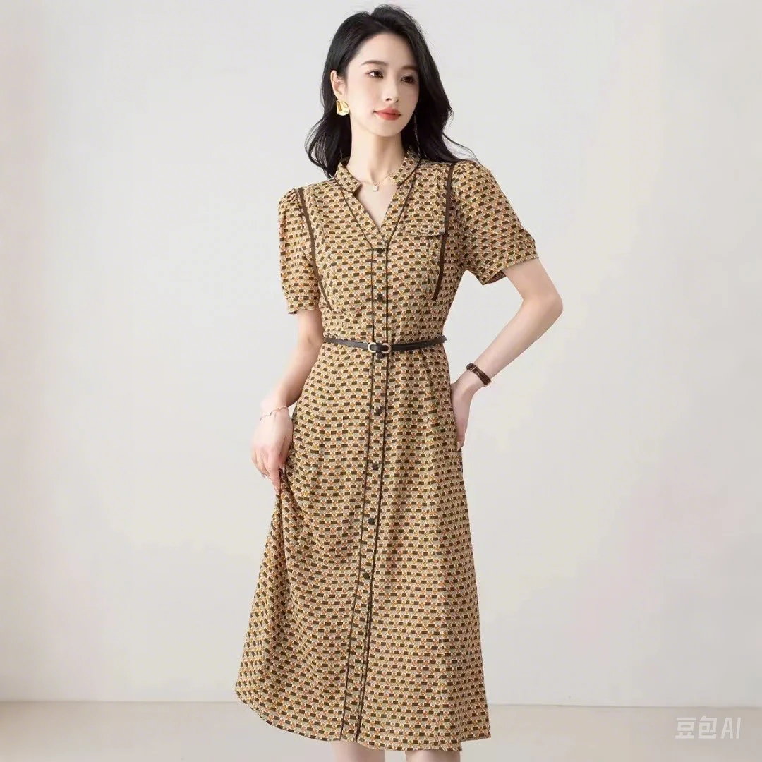 031高级感法式碎花连衣裙2025夏季新爆款洋气设计感修身显瘦裙子