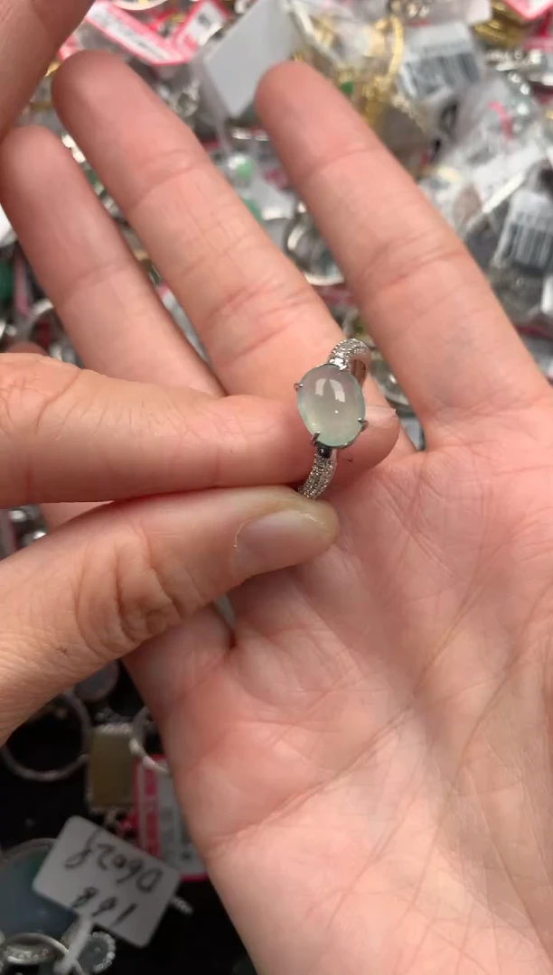 银S925镶嵌戒指翡翠666---6