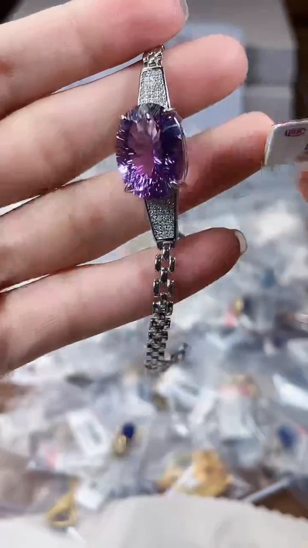 银S925镶嵌手链紫晶-专柜-
