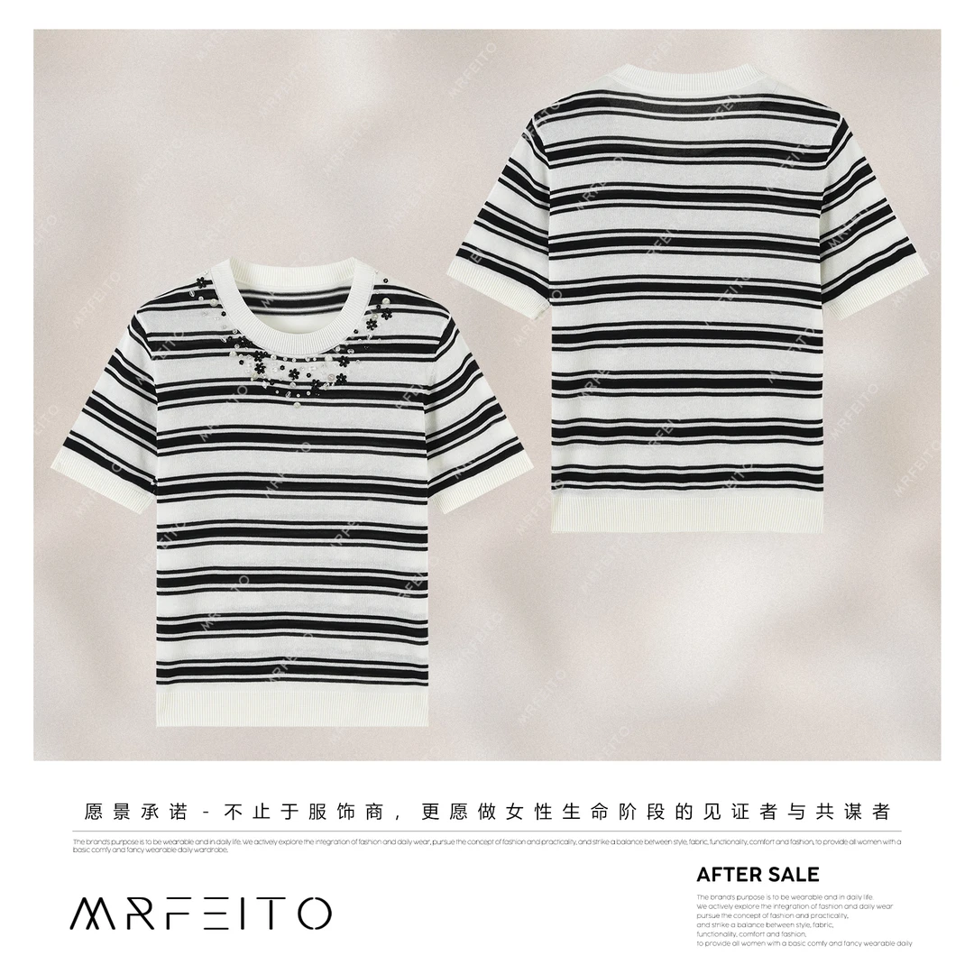 MRFEITO菲爷驾到【马赛海港】条纹手工串珠女士针织衫H7M02X31603