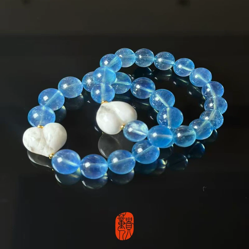 合成水晶毕业级圣蓝海蓝宝雪花幽灵手串 多样性发货（发其一）