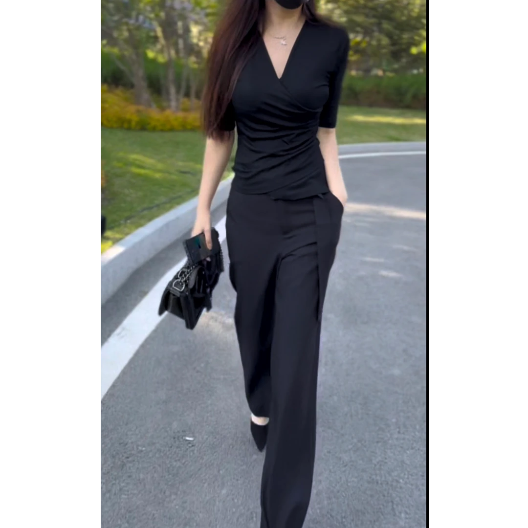 2025新款时尚洋气百搭气质西装裤高腰显瘦黑色法式设计感名媛