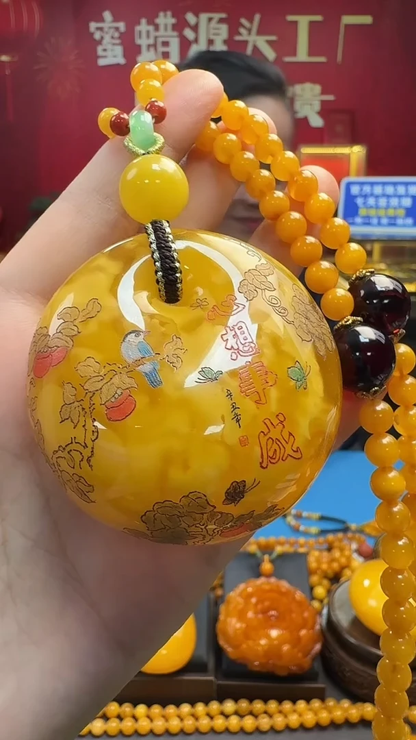 琥珀吊坠(赠链)未镶嵌蜜蜡牡丹花扣子