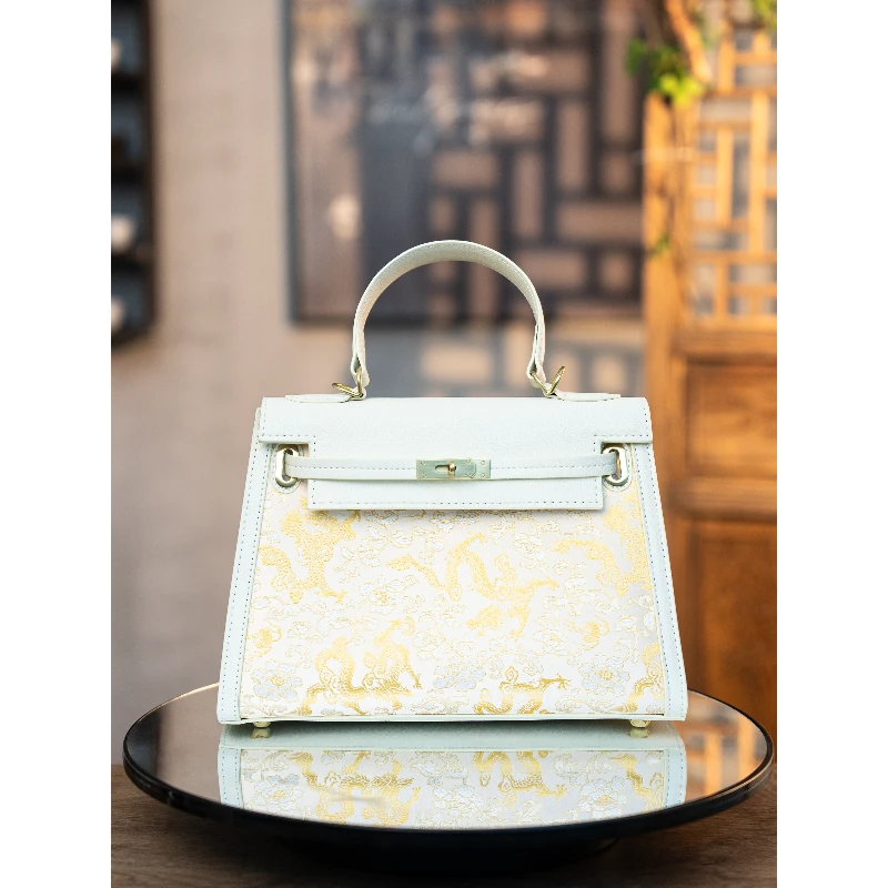 宋锦【五爪金龙凯利包】花位随机民族风气质女手提时尚女包202