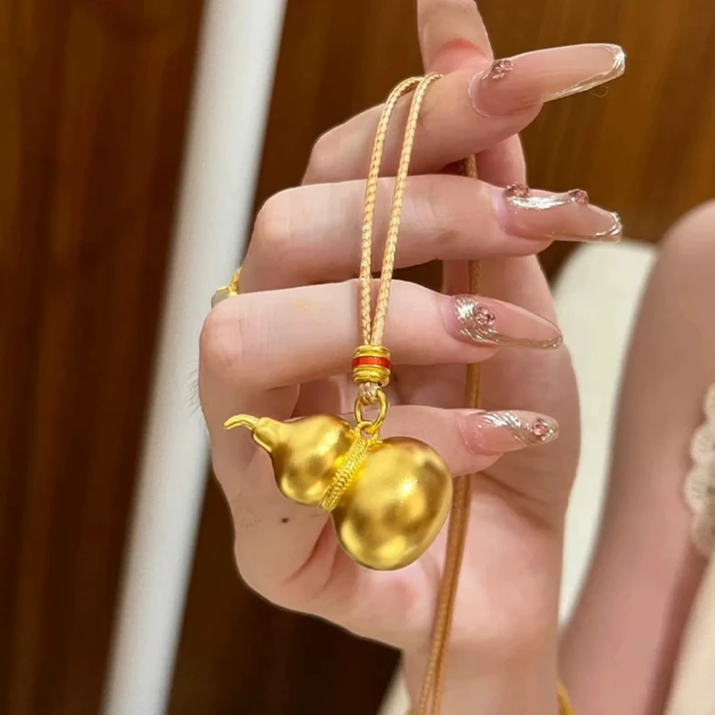 铜合金项链 黄金色葫芦吊坠项链新中式古法可调节不掉色百搭