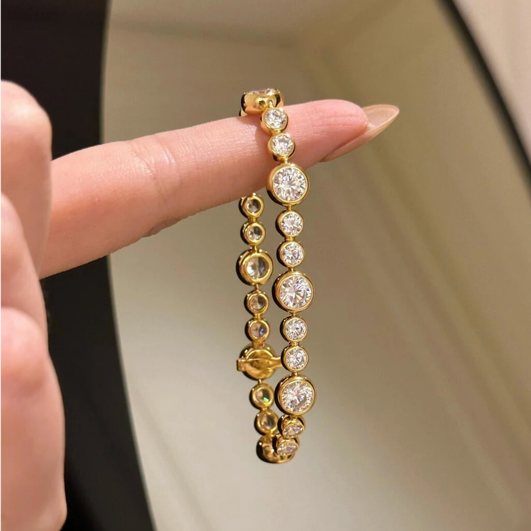 铜合金手链 中古金色泡泡锆石手链女轻奢小众设计高级感叠戴手串