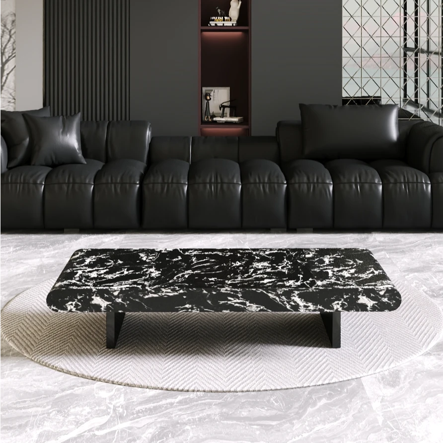 轻奢意式圆弧款大理石茶几高端家居简约大气设计风长方形茶几