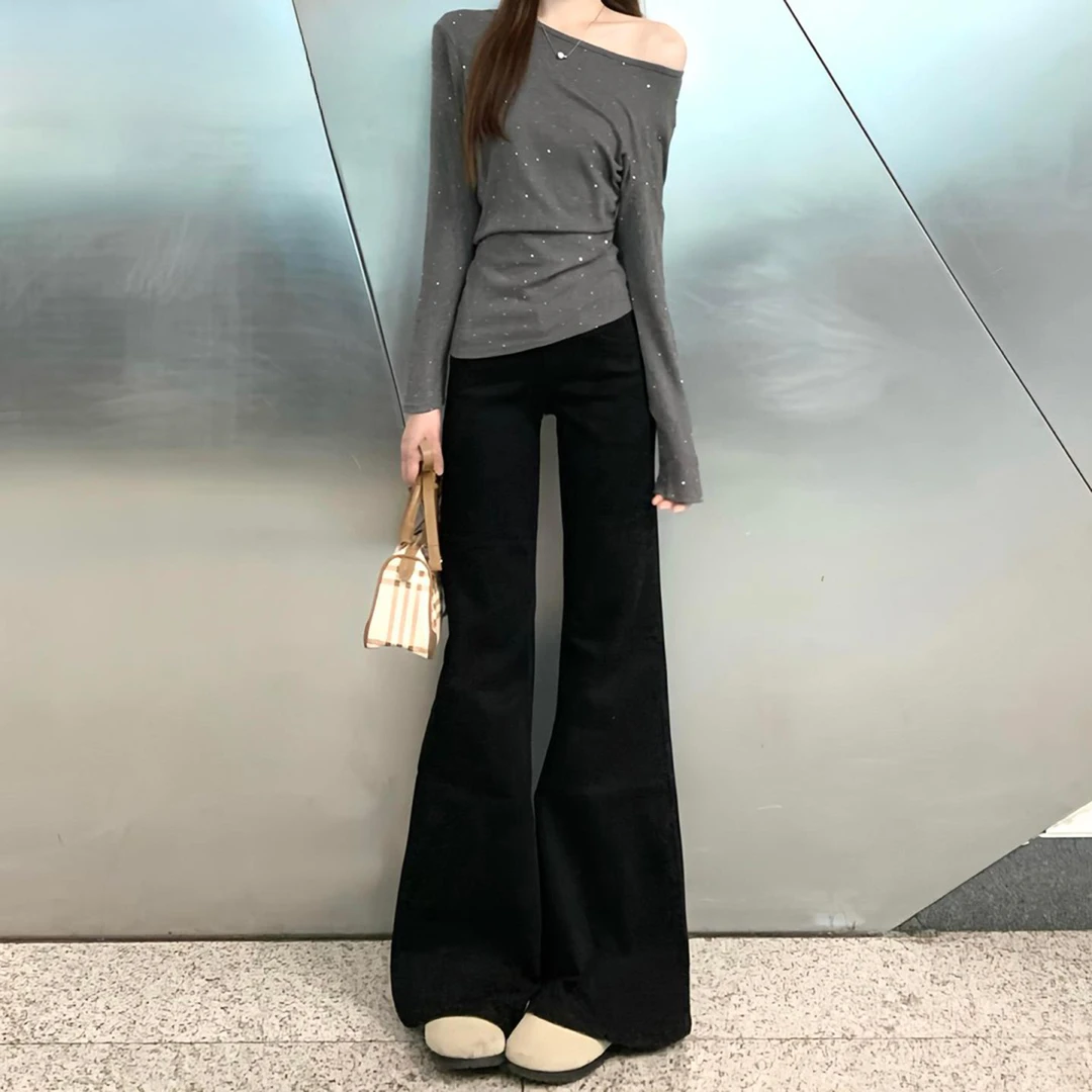 黑色加绒加厚微喇牛仔裤女2026年新款秋冬辣妹高腰修身显瘦马蹄裤