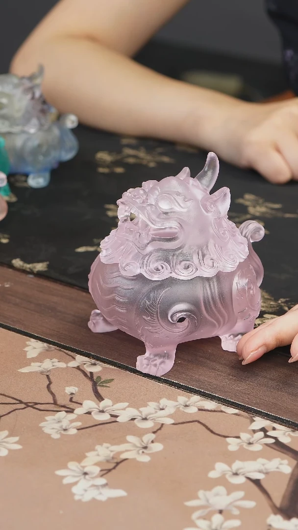 手工艺品琉璃粉色狻猊香炉中号