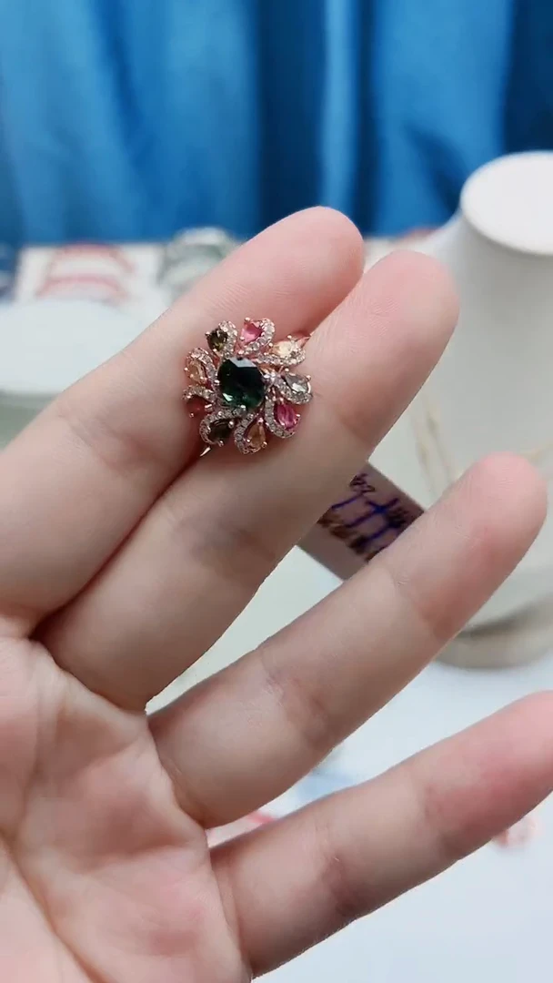 银S925镶嵌戒指碧玺345ZB1110产品一个（多样性）