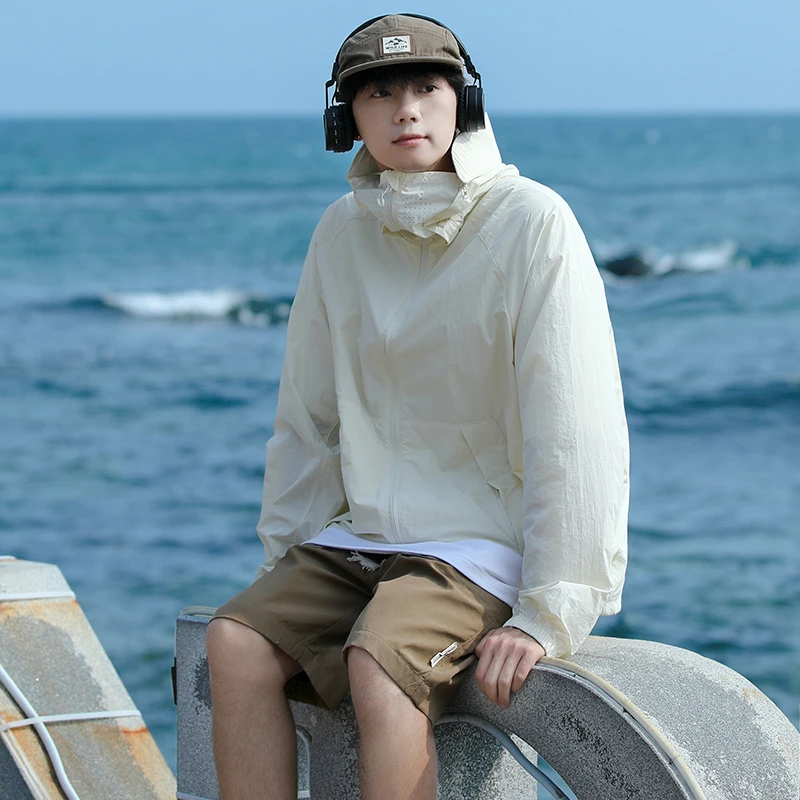 登山户外防晒衣冰丝UPF50+防紫外线轻薄透气男款女生皮肤衣连帽服