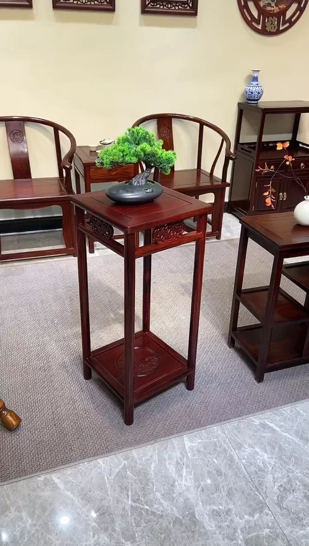 黑酸枝木类成套家具新款镂空花架