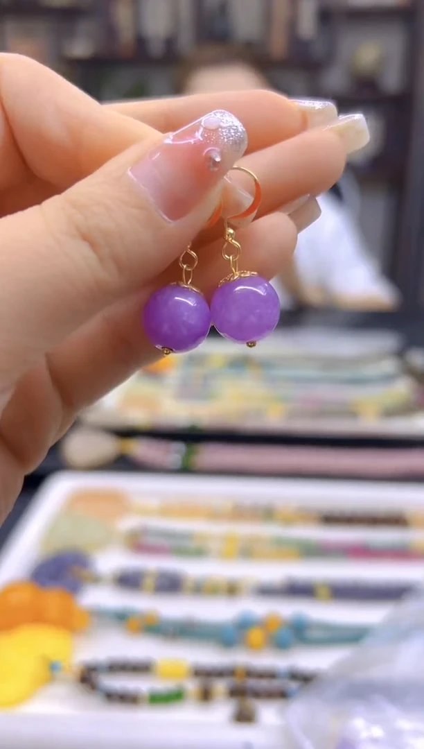 翡翠14K金镶嵌耳饰DIY款E494