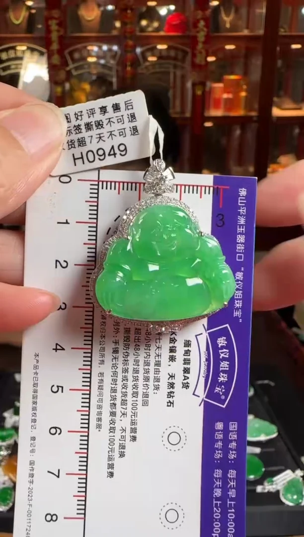 颈饰18K金镶嵌翡翠H0949冰绿佛公