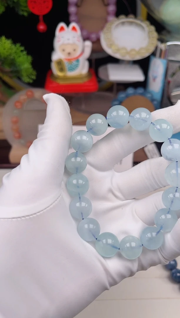 未镶嵌手链烟晶13MM海蓝素圈