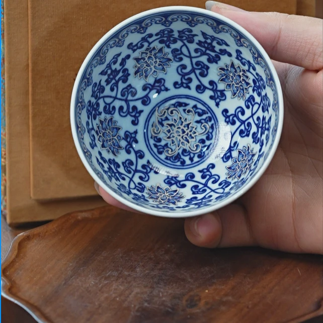 【江广严选】青花描银缠枝莲鸡心杯