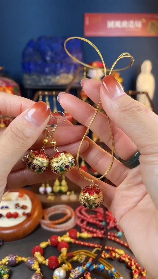 【闪购商品】柿柿如意珐琅耳钩+吊坠