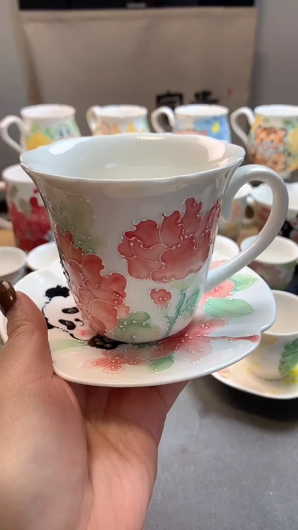 一味*手绘*芙蓉映喜-咖啡杯