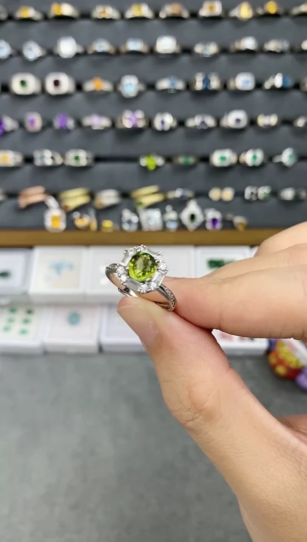 银S925镶嵌戒指碧玺活口戒圈