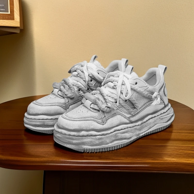 隐形内增高 7CM脏脏鞋厚底复古做旧擦色运动休闲百搭溶解鞋情侣款