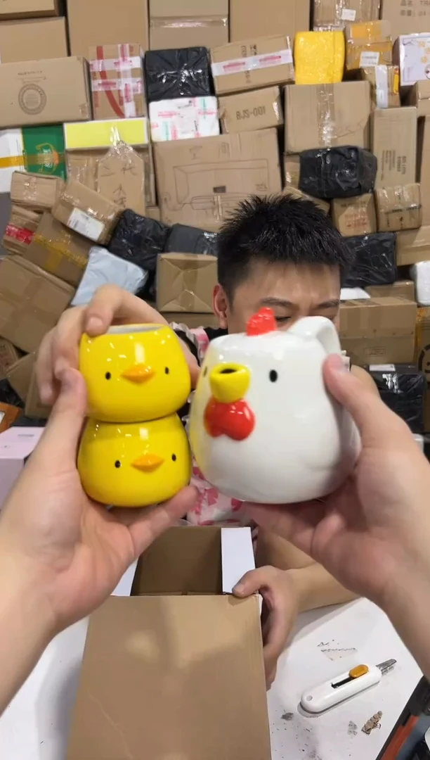 瓷片原盒小鸡茶壶套组