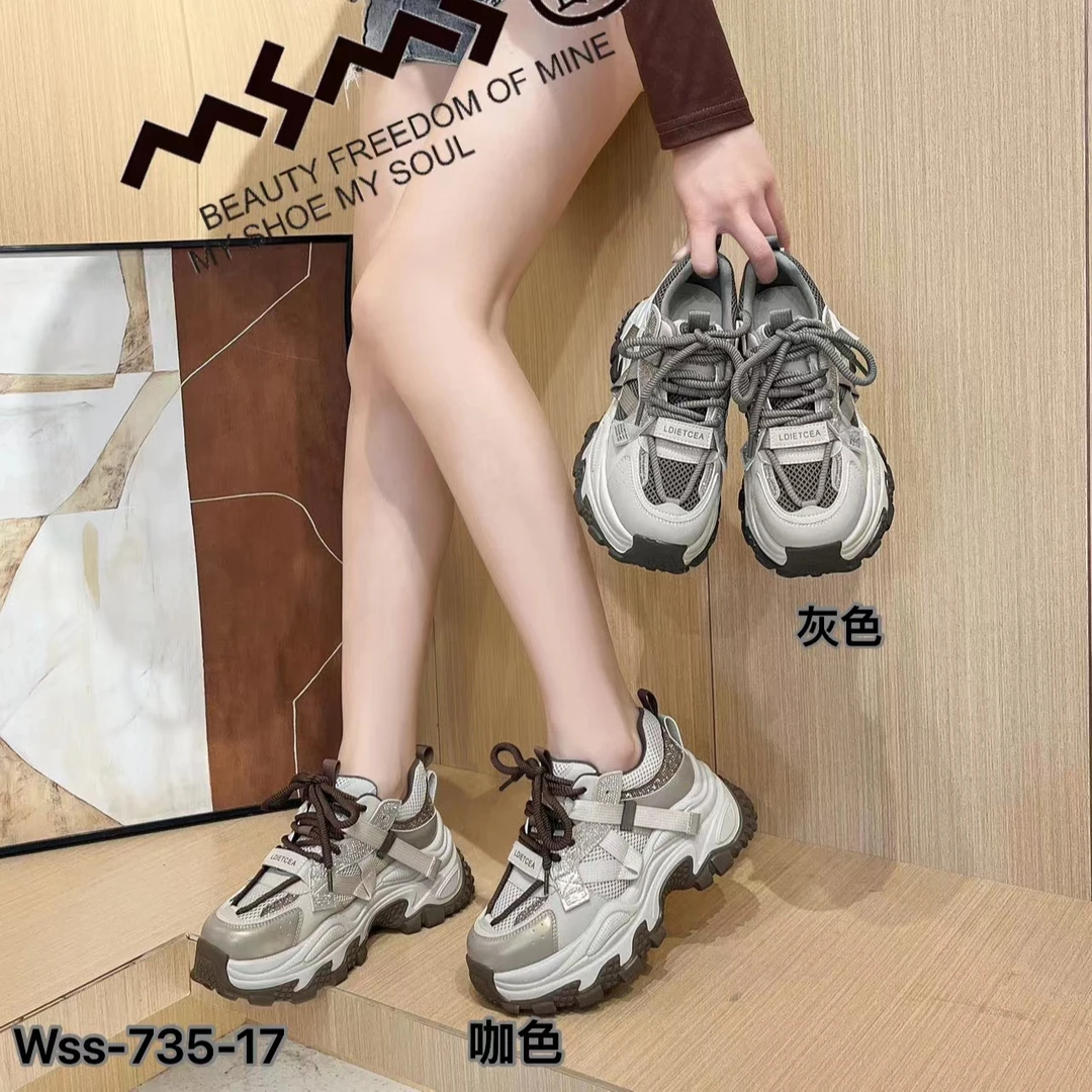 <玛莎玛索>2025春季新款735-17厚底水钻女老爹鞋时尚百搭网面透气