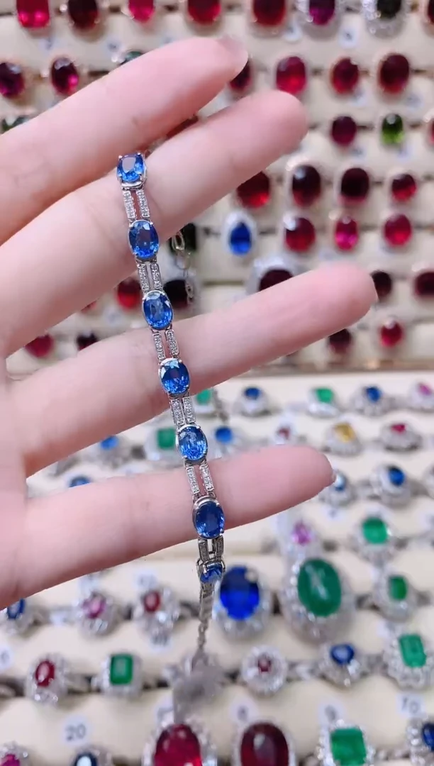 蓝宝石18K金手链18K金镶嵌平**～1