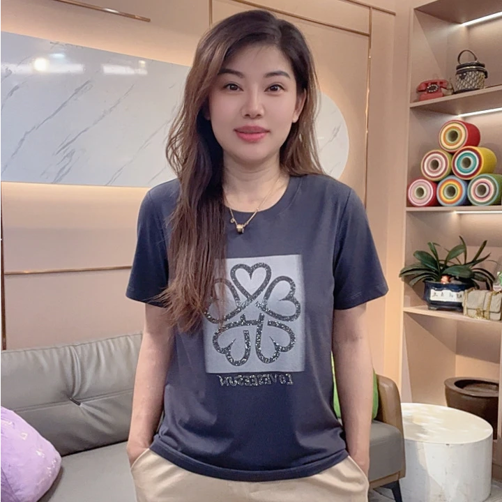 怡特美【心花怒放】夏季兰精莫代尔+棉 显瘦烫钻 抗菌短袖t恤259857