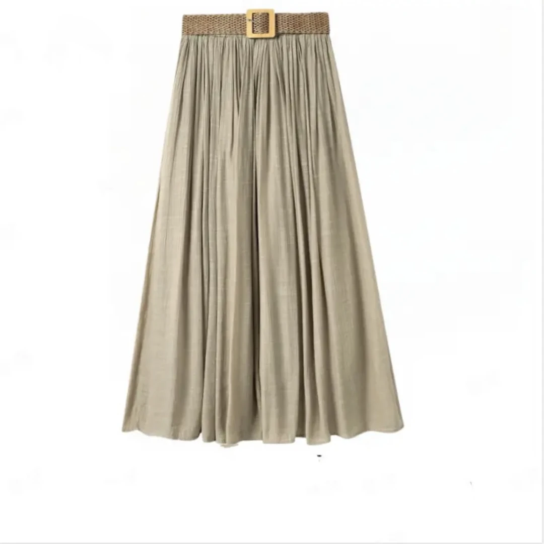 B2025春夏季新款复古垂坠感大摆半身裙配腰带长裙