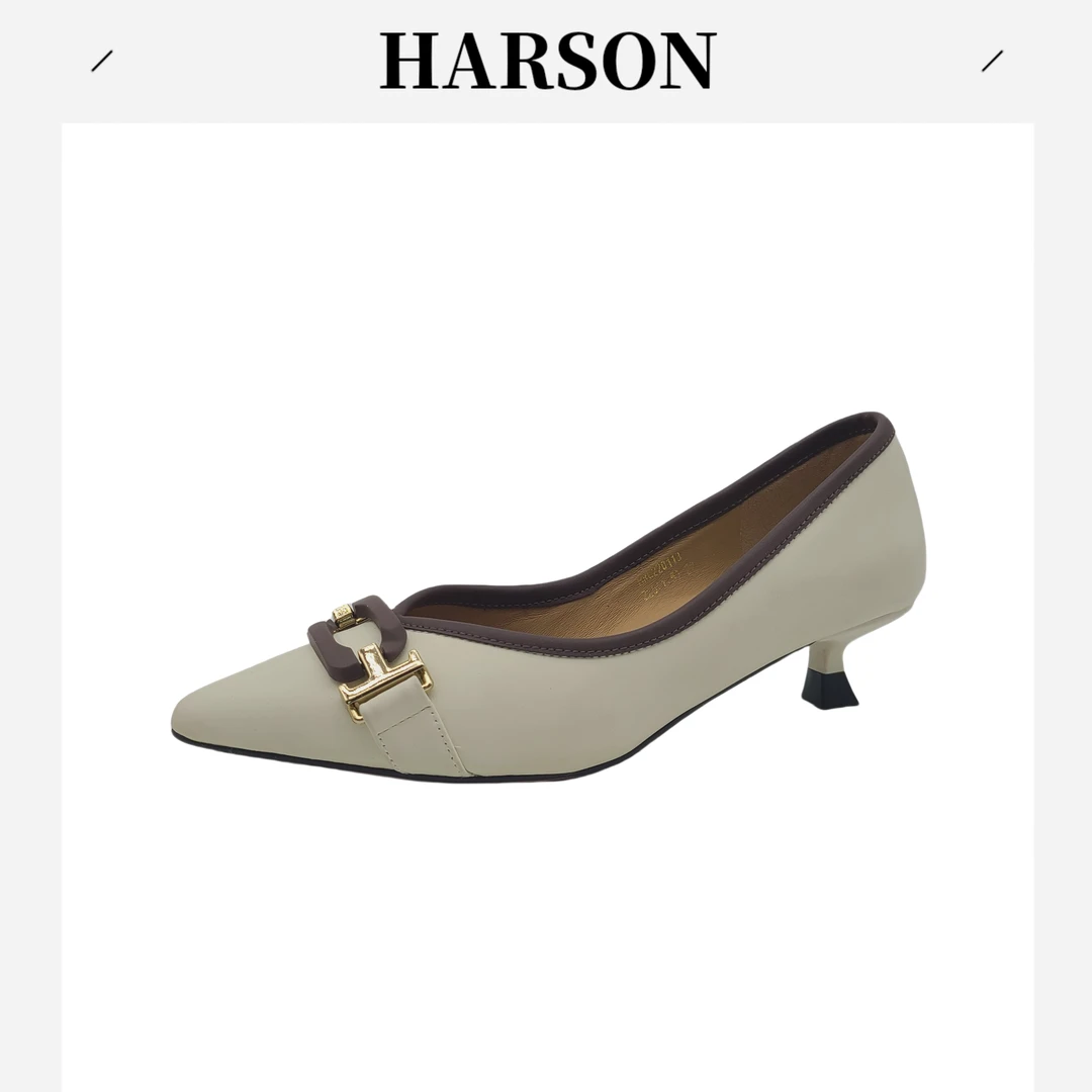 Harson/哈森浅口粗跟细跟跟鞋中跟单鞋法式低跟百搭高跟220113