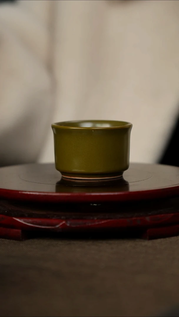 柴烧 黄金釉 扳指杯 无底款