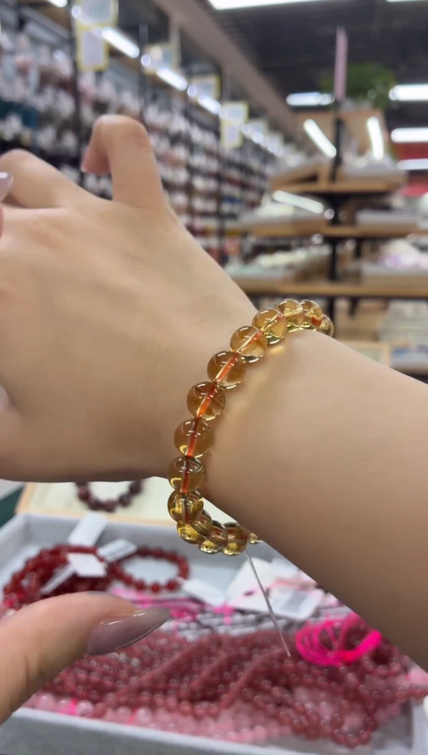 未镶嵌珠宝半成品水晶8A-A天然玻璃体黄塔晶手链9mm