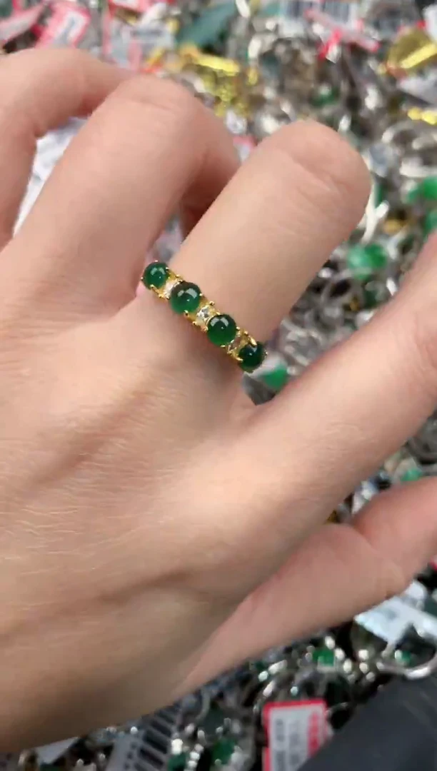 银S925镶嵌戒指翡翠666                5