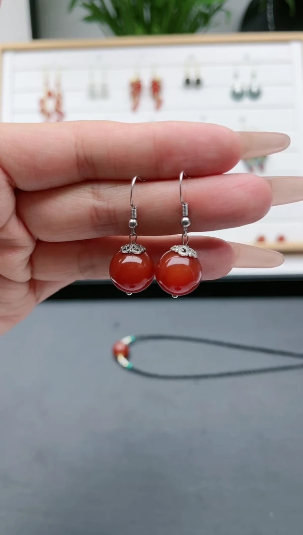 【闪购商品】南红玛瑙耳饰银S925镶嵌019