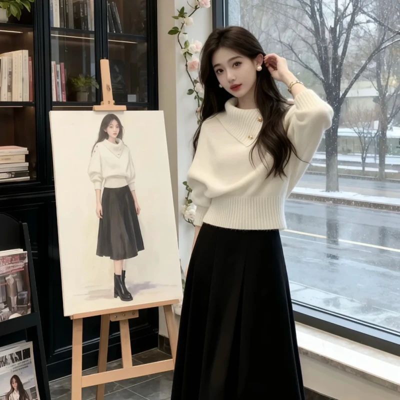 秋冬季御姐轻熟穿搭气质韩版高级感超好看小香风毛衣裙子两件套装