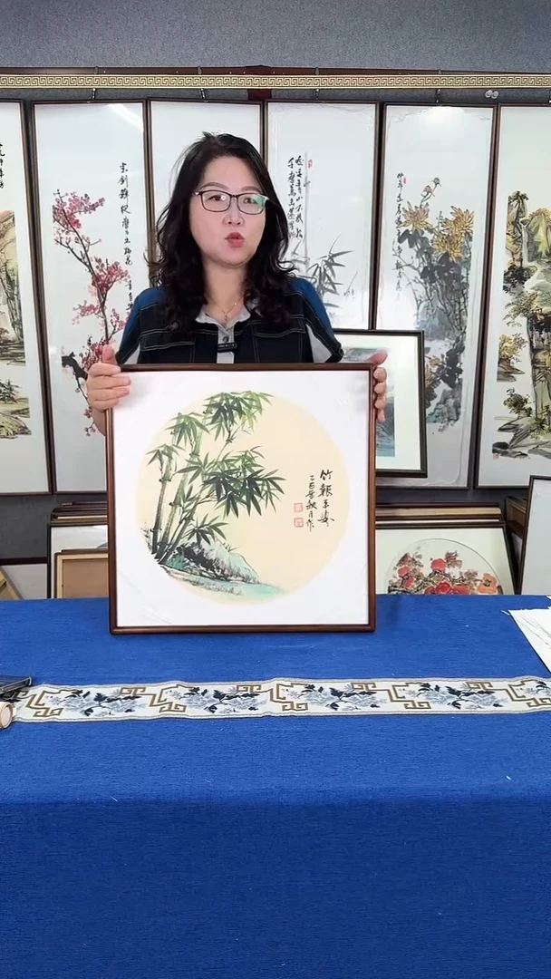 国画（清风竹图）实木画框 50*50