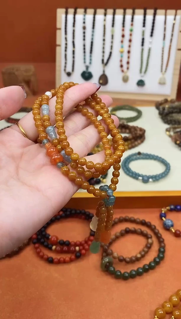 手链蜜蜡未镶嵌多圈蜜蜡蓝水葫芦手链