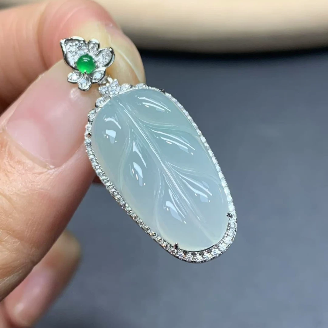 四会-（DY-29-1）叶子吊坠-s925银镶翡翠树叶吊坠多样性发其一