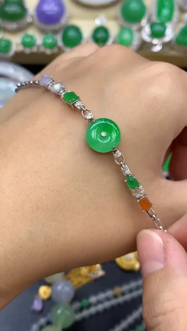 18K金镶嵌手链翡翠680-中国好珍宝