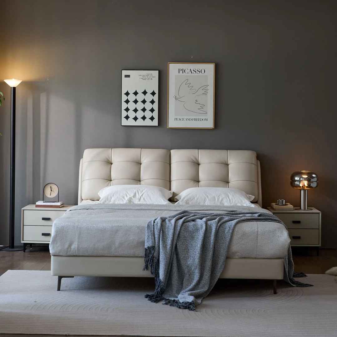 宅享时刻【棉花糖】头层牛皮主卧大床高端大气2025新款意式极简床