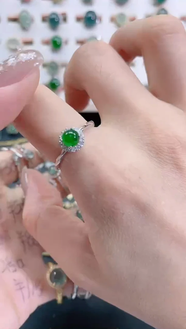 银S925镶嵌戒指翡翠天然翡翠