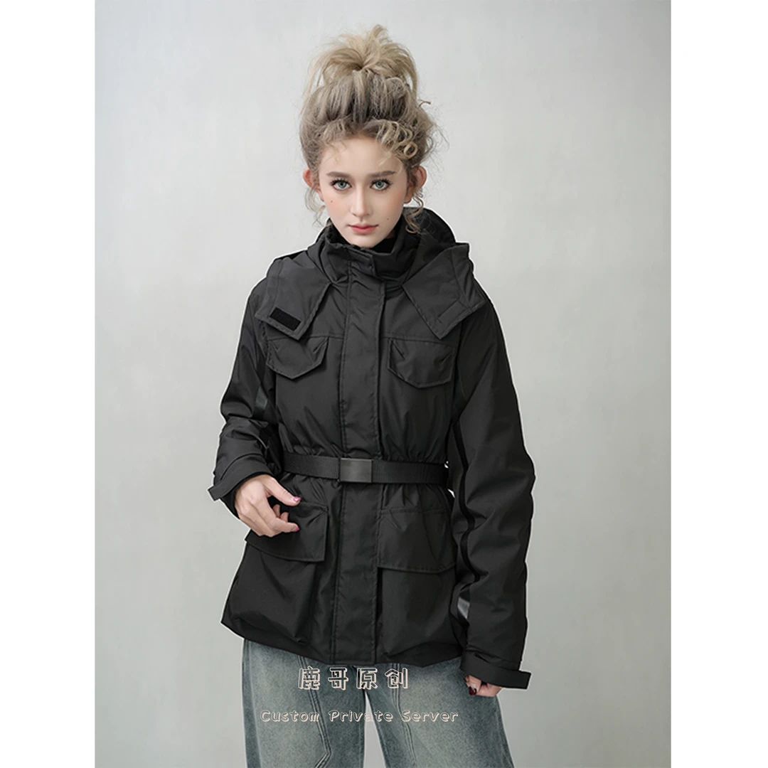 「玄衣谜韵」幂姐同款连帽收腰加厚工装羽绒服外套时尚保暖休闲